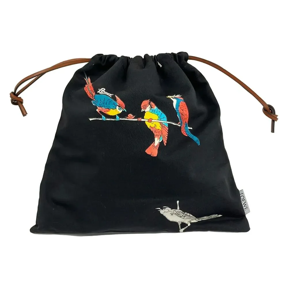 Loewe Drawstring Pouch Brown Multi Cotton Leather